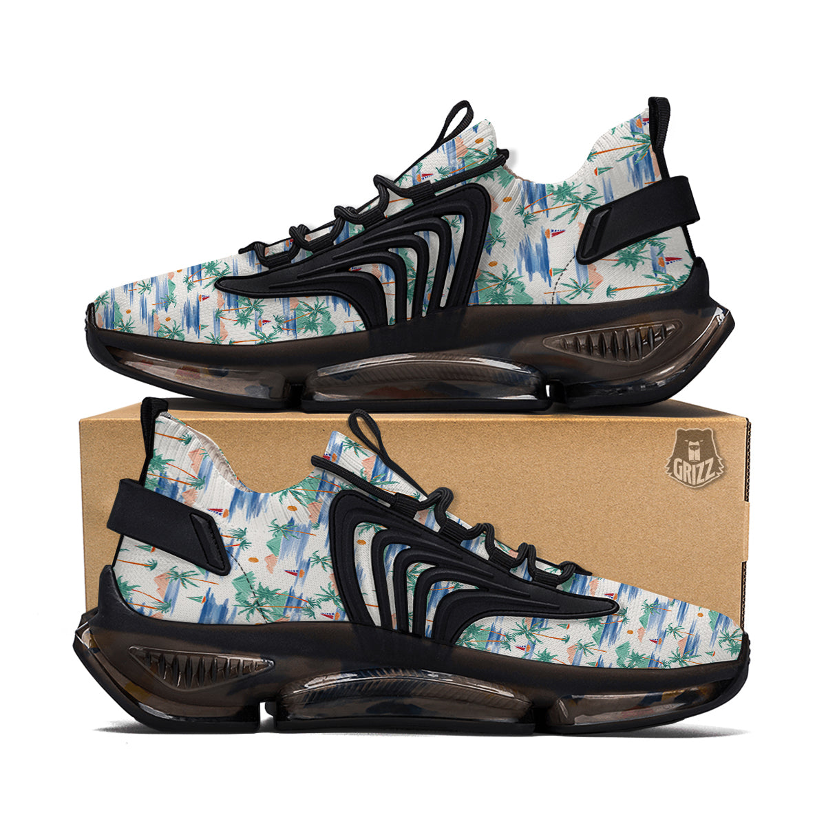Watercolor Summer Island Palm Tree Print Pattern Black Gym Shoes-grizzshop