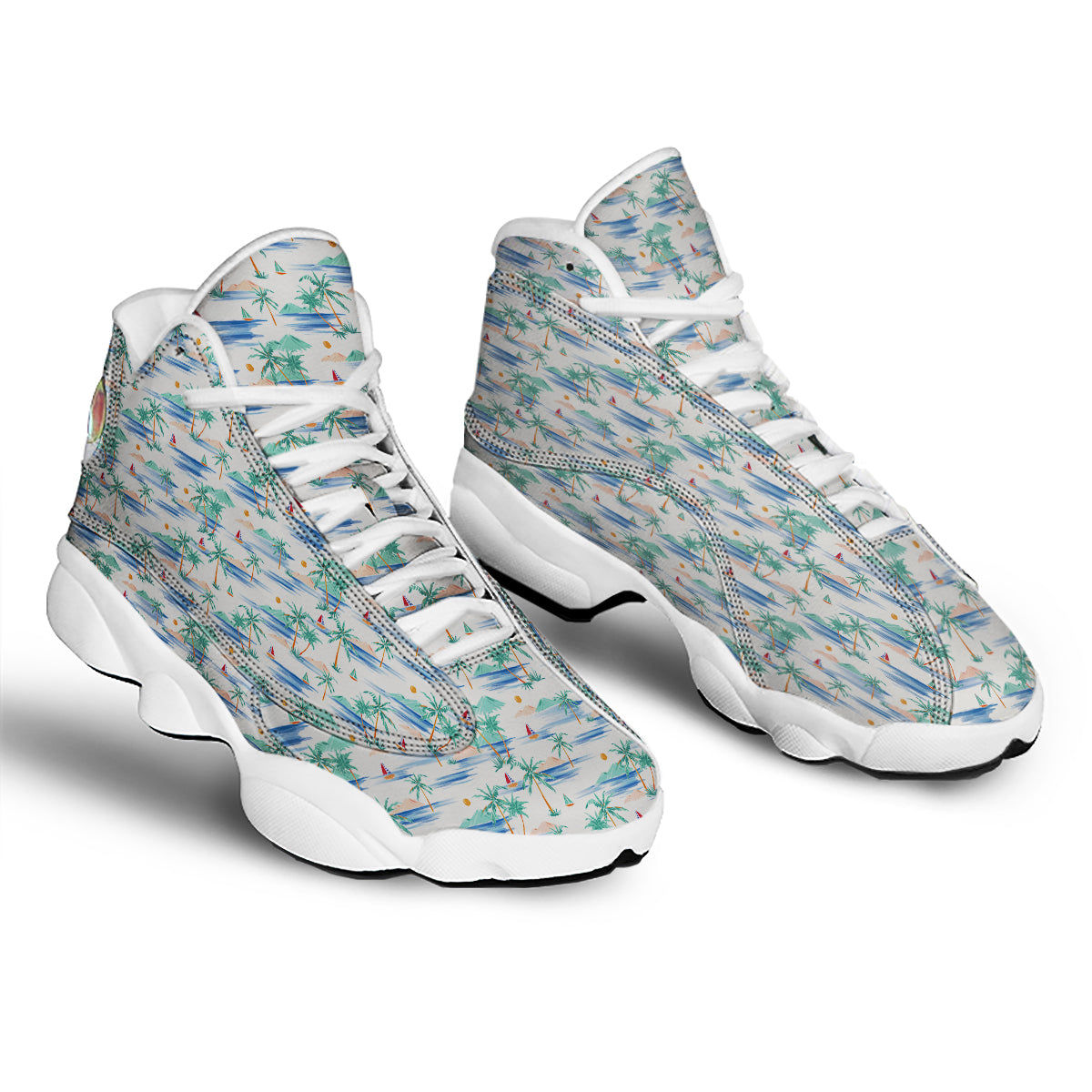 Watercolor Summer Island Palm Tree Print Pattern White Basketball Shoes-grizzshop