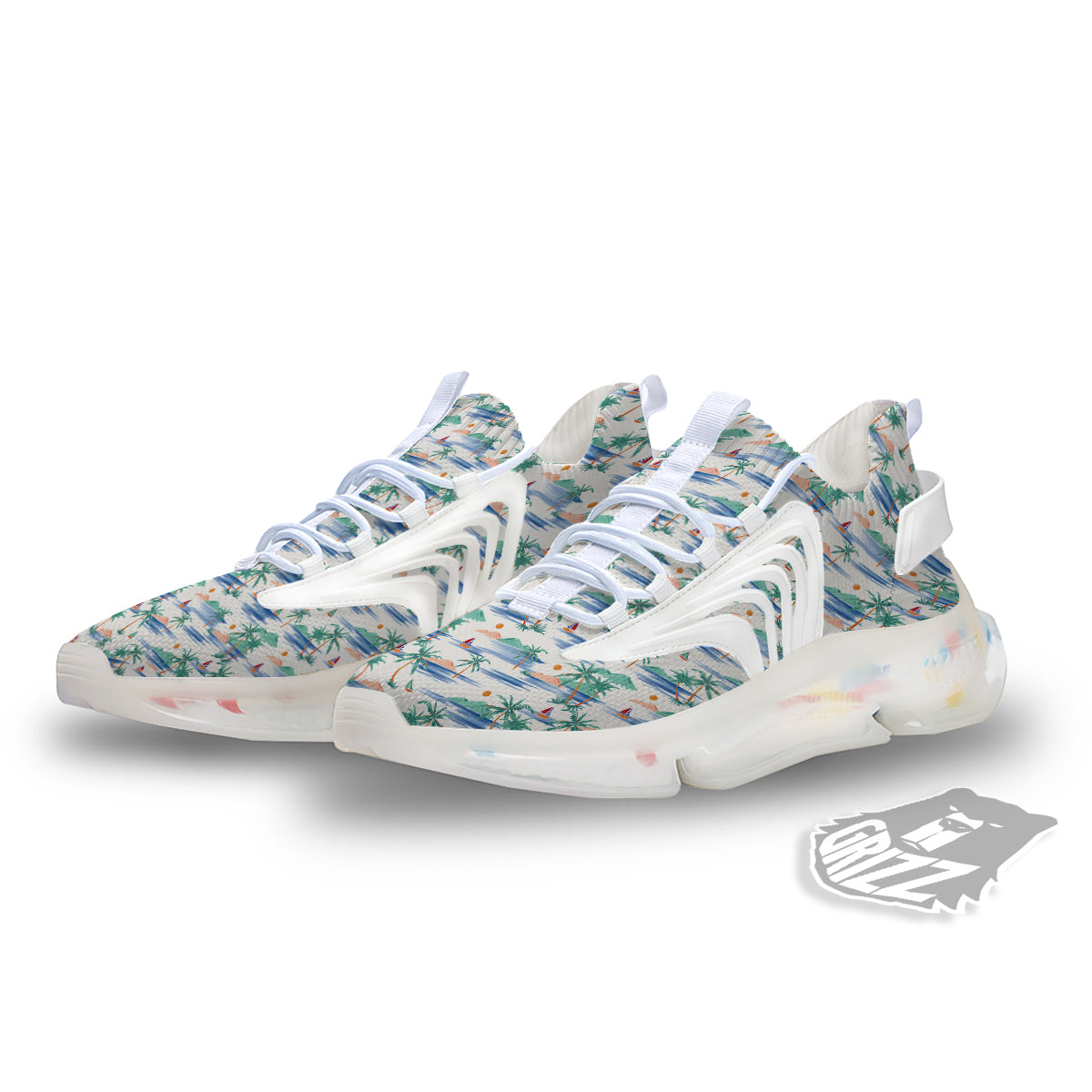 Watercolor Summer Island Palm Tree Print Pattern White Gym Shoes-grizzshop