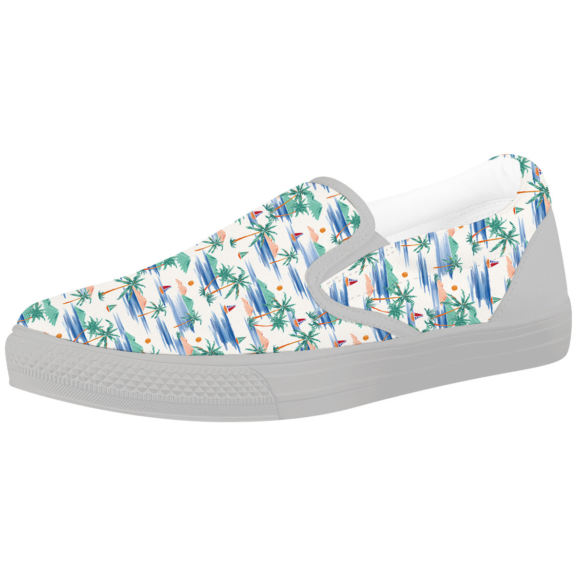 Watercolor Summer Island Palm Tree Print Pattern White Slip On Shoes-grizzshop