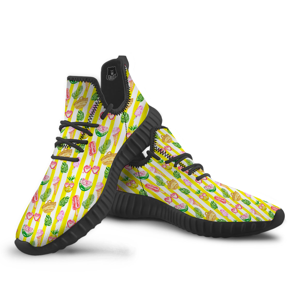 Watercolor Summer Yellow Stripe Print Pattern Black Walking Shoes-grizzshop
