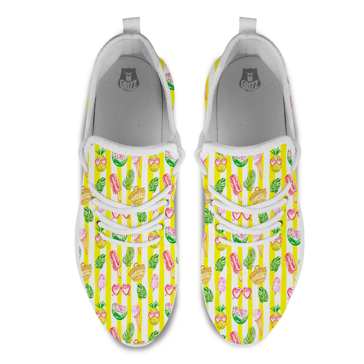 Watercolor Summer Yellow Stripe Print Pattern White Athletic Shoes-grizzshop