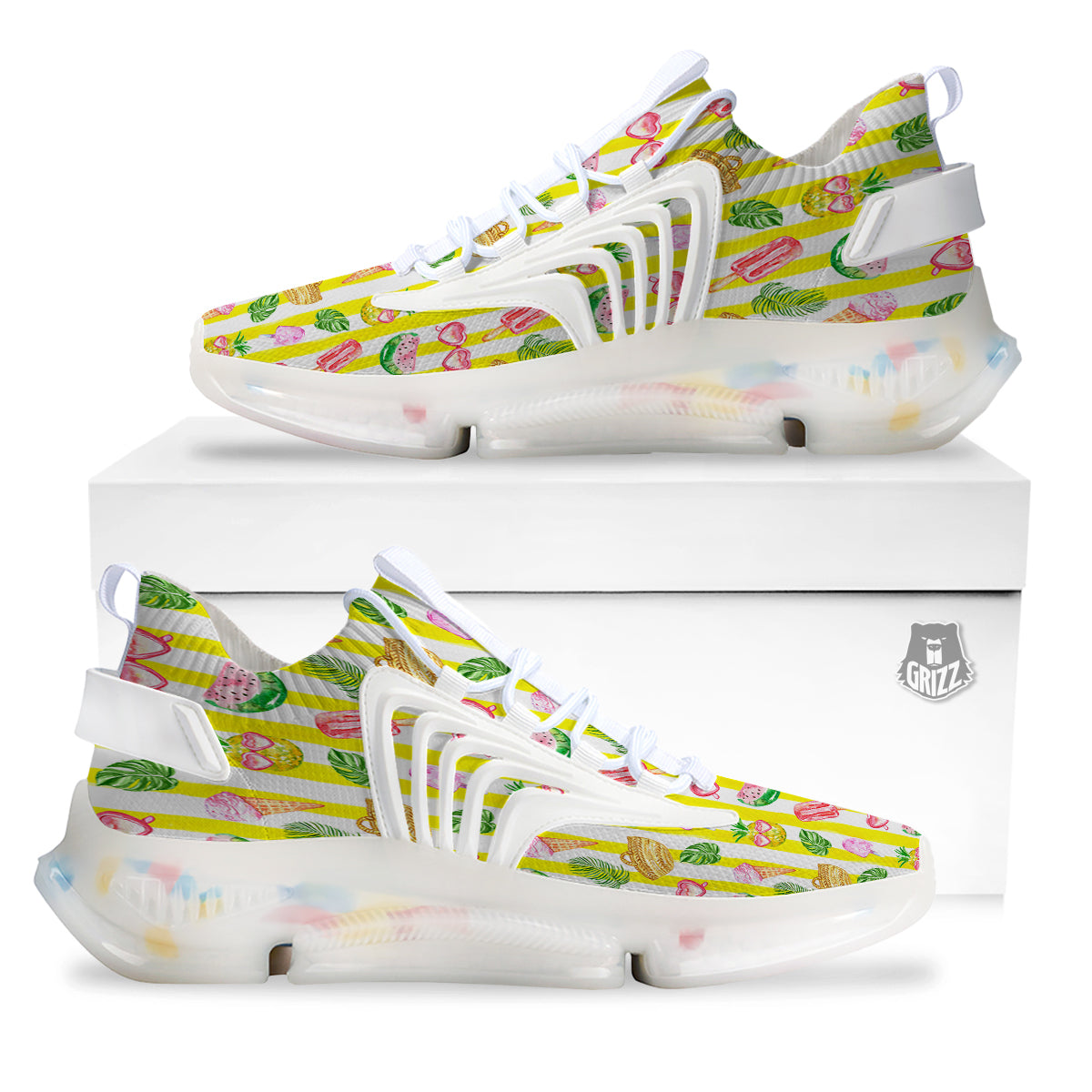 Watercolor Summer Yellow Stripe Print Pattern White Gym Shoes-grizzshop