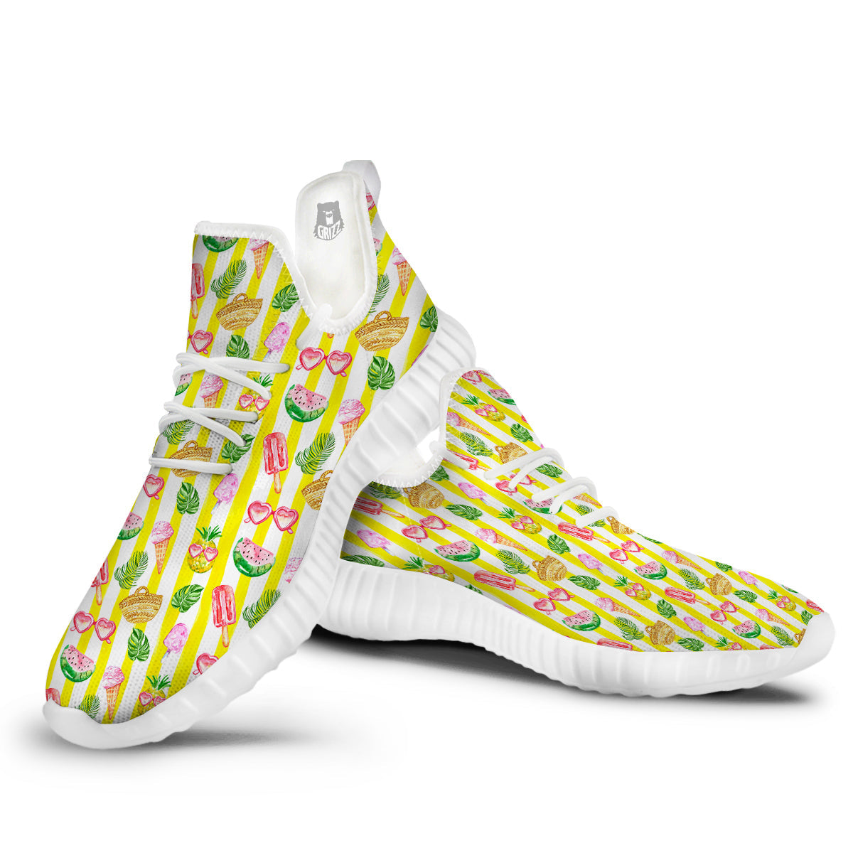 Watercolor Summer Yellow Stripe Print Pattern White Walking Shoes-grizzshop