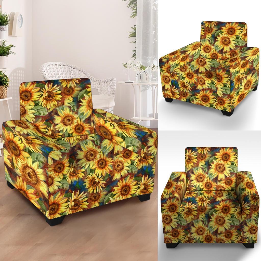 Watercolor Sunflower Armchair Cover-grizzshop