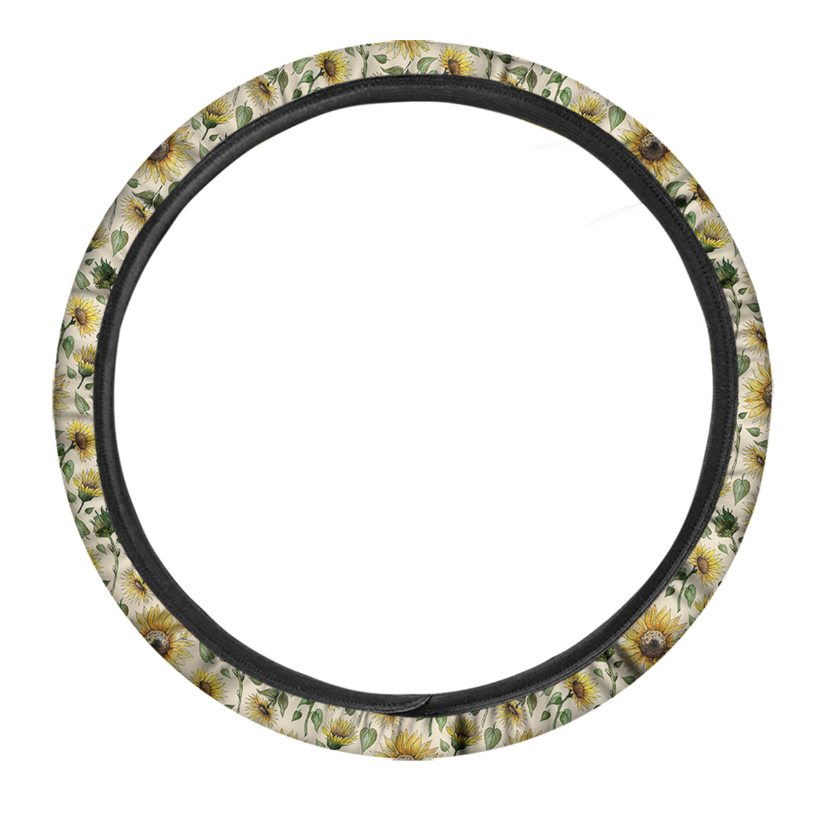 Watercolor Sunflower Beige Print Pattern Car Steering Wheel Cover-grizzshop