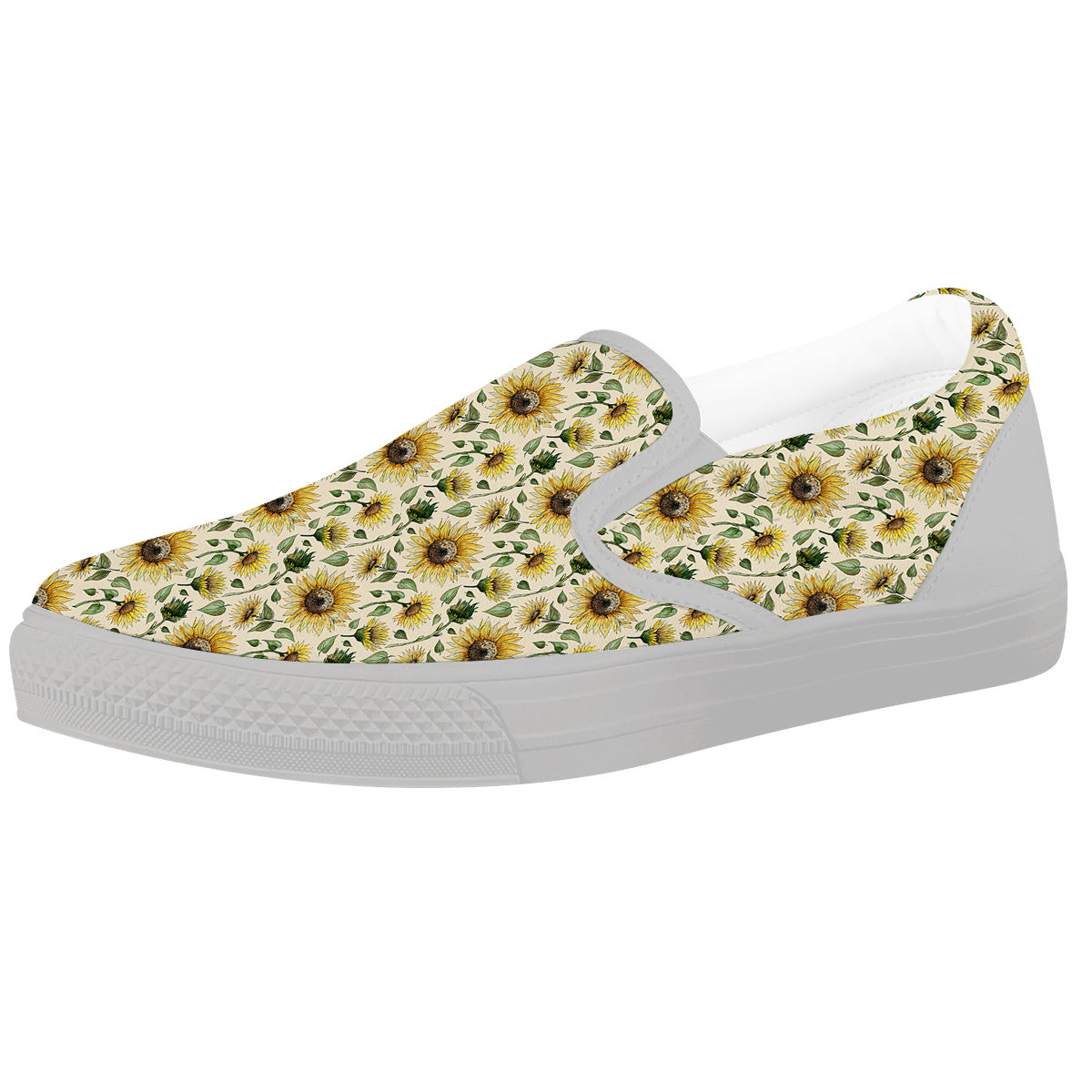 Watercolor Sunflower Beige Print Pattern White Slip On Shoes-grizzshop