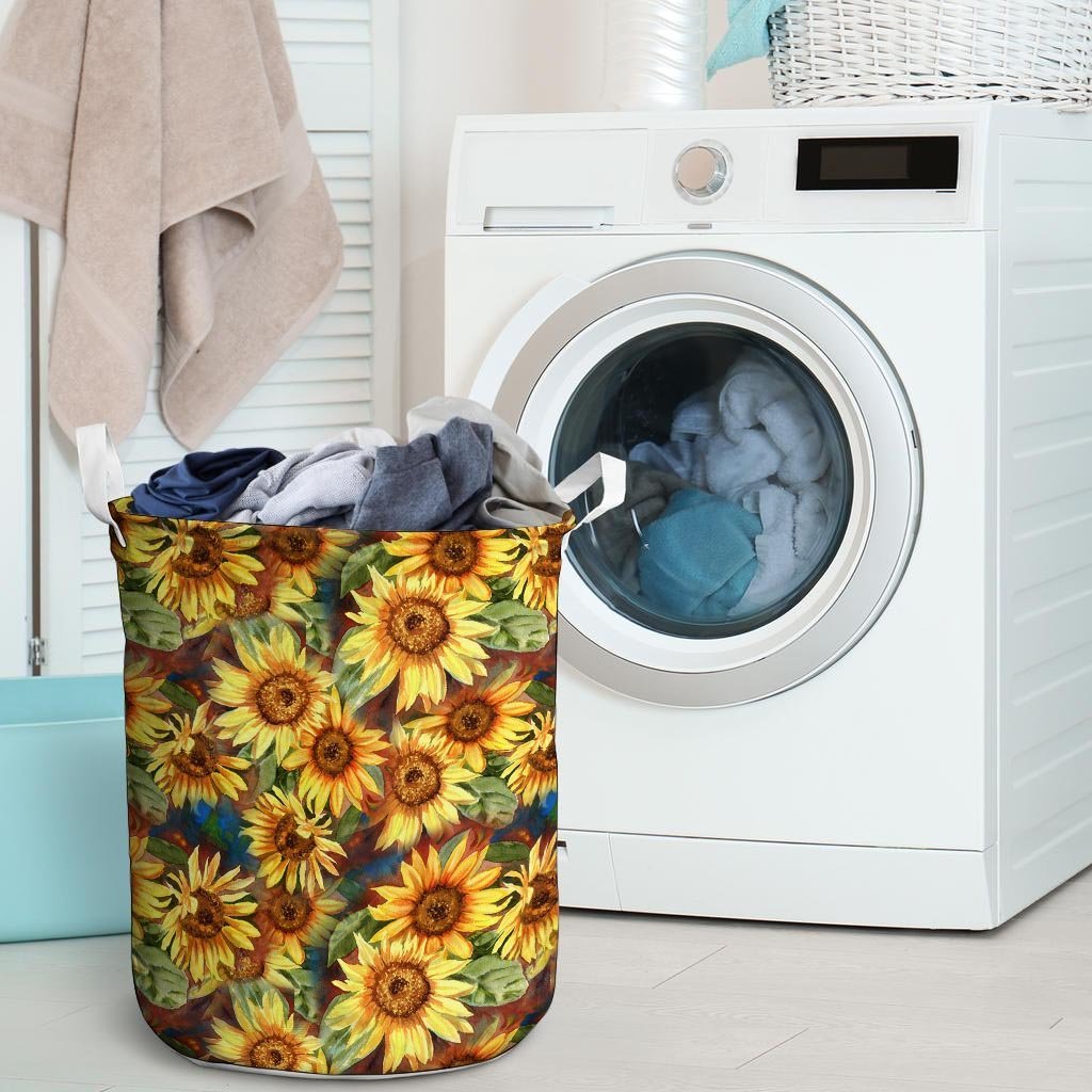 Watercolor Sunflower Laundry Basket-grizzshop