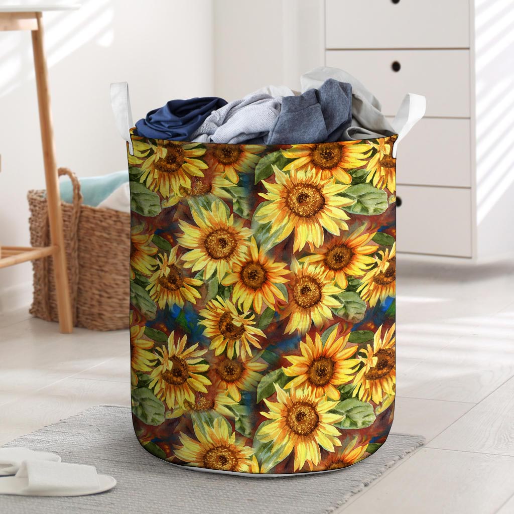 Watercolor Sunflower Laundry Basket-grizzshop