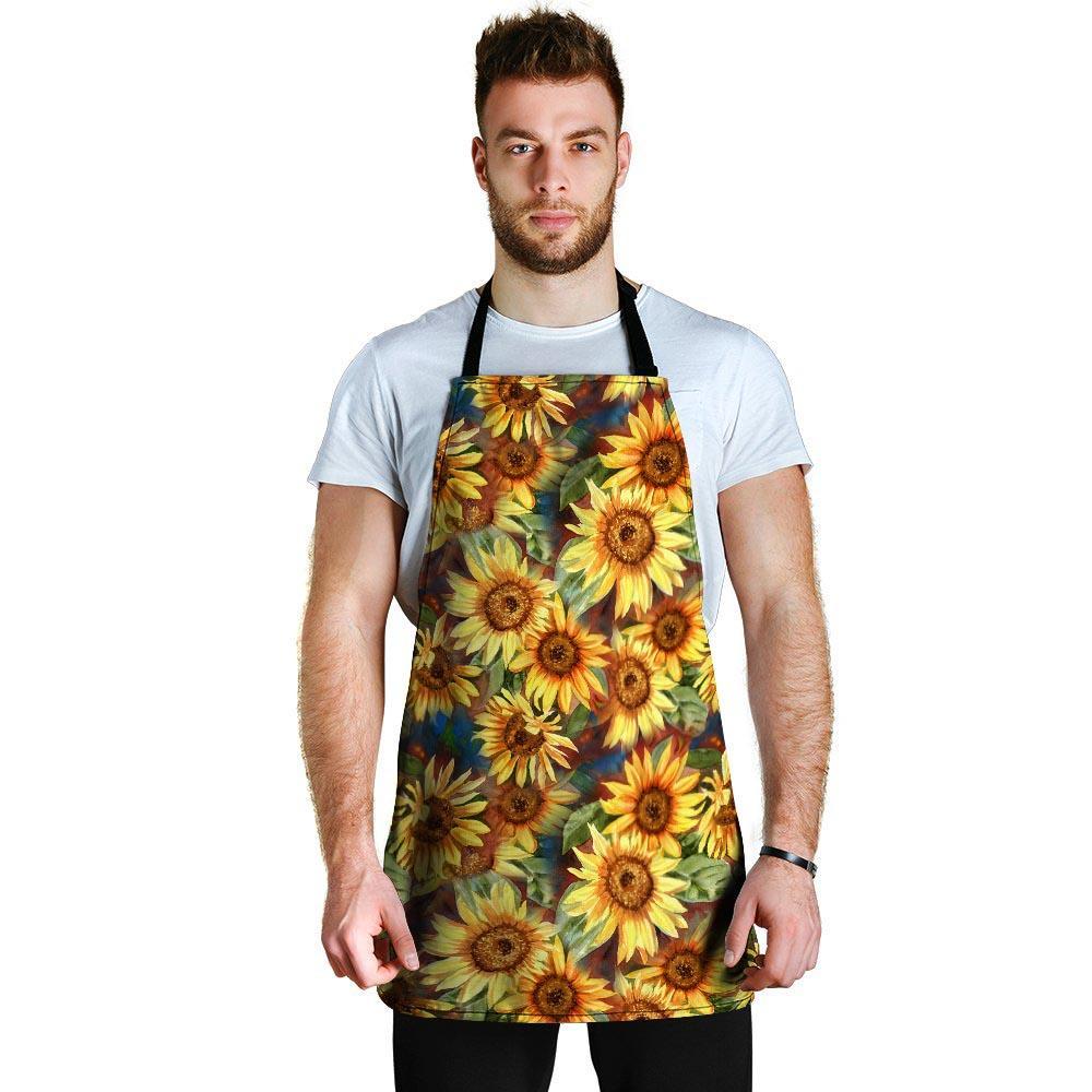 Watercolor Sunflower Men's Apron-grizzshop