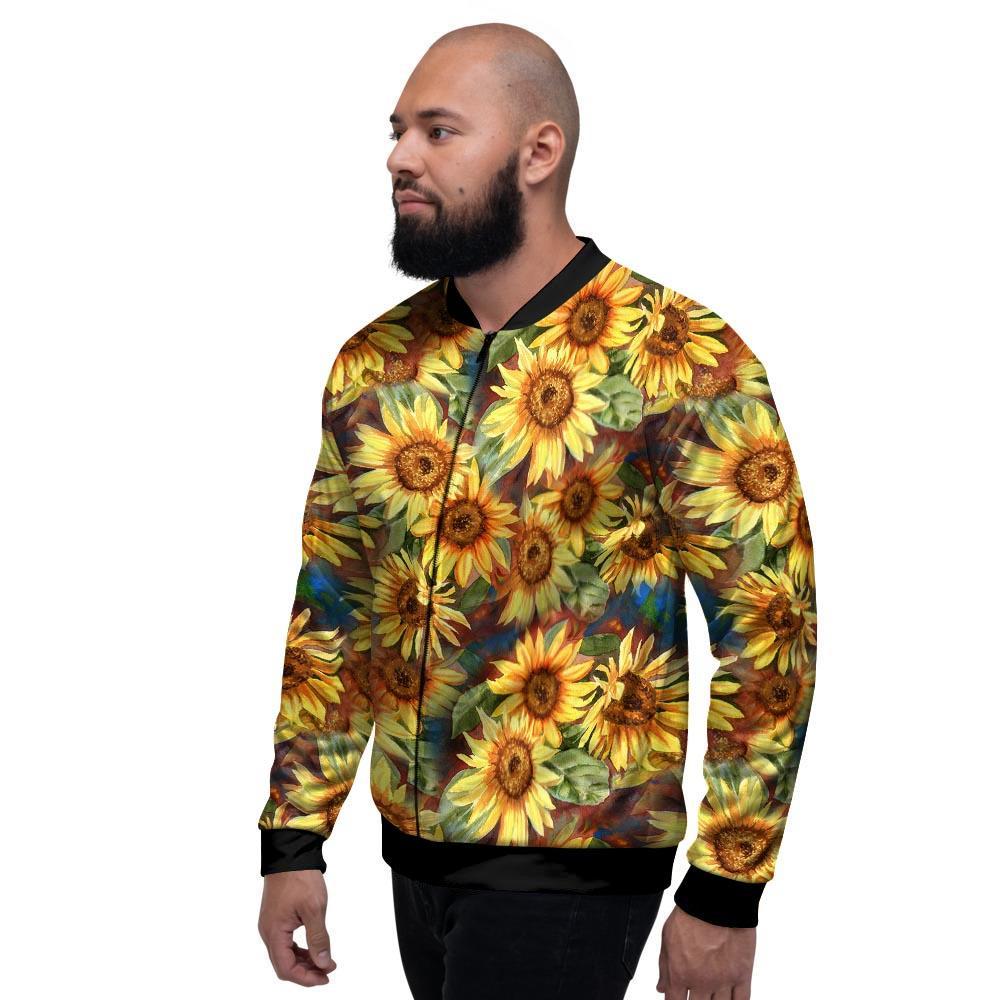 Watercolor Sunflower Men's Bomber Jacket-grizzshop