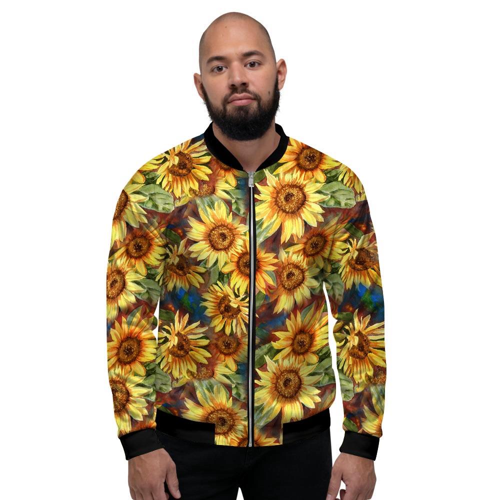 Watercolor Sunflower Men's Bomber Jacket-grizzshop