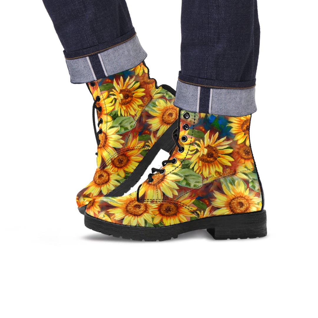 Watercolor Sunflower Men's Boots-grizzshop