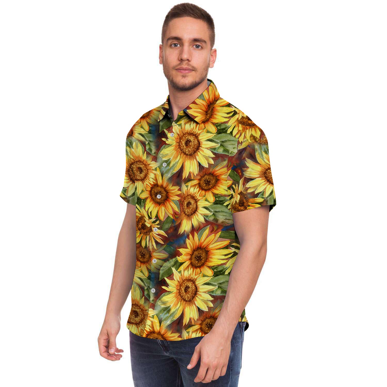 Watercolor Sunflower Men's Short Sleeve Shirt-grizzshop