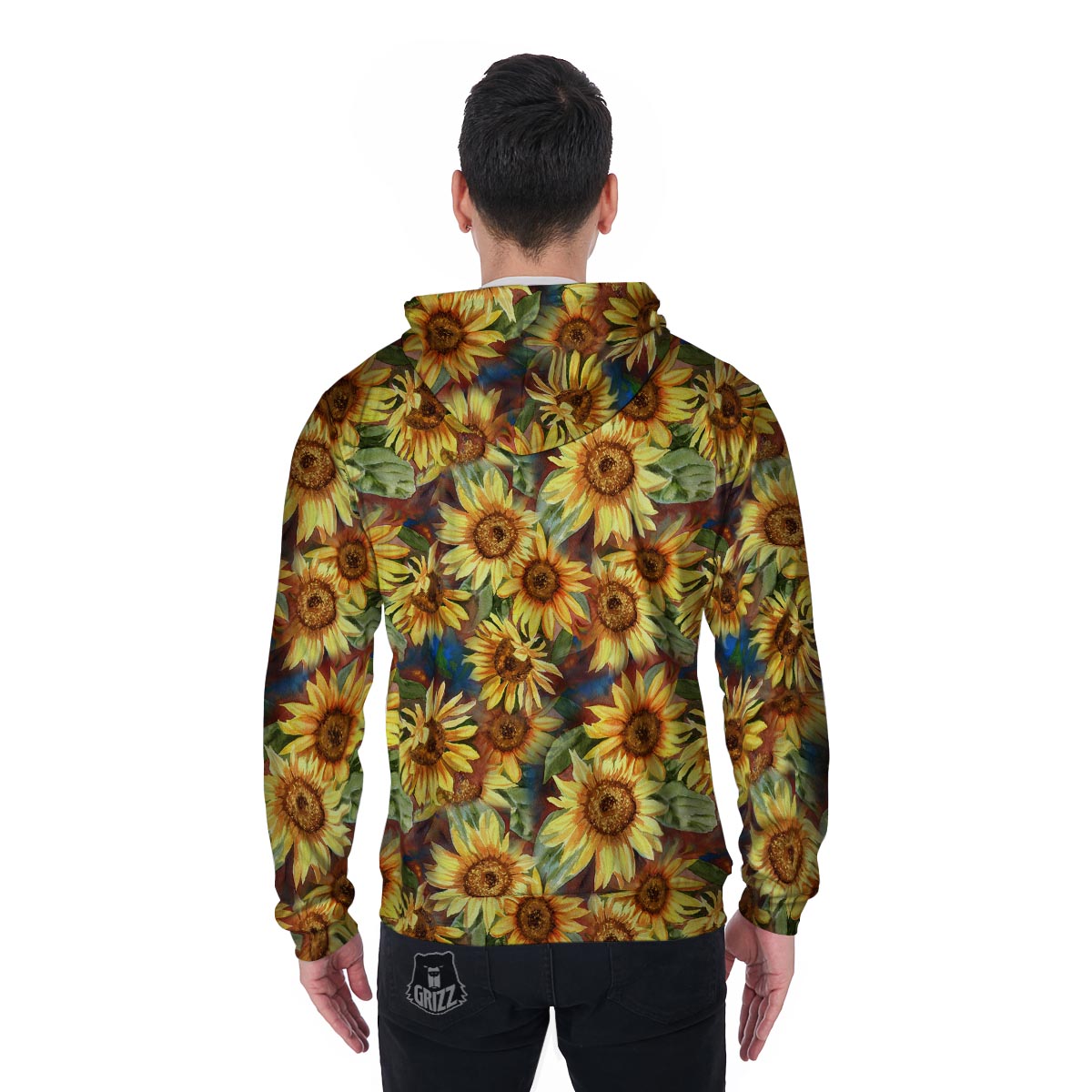 Watercolor Sunflower Men's Zip Up Hoodie-grizzshop