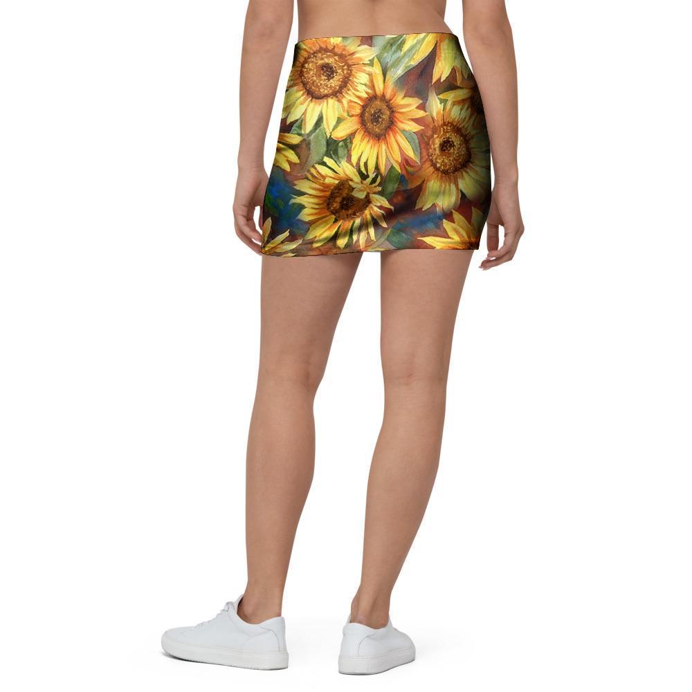 Watercolor Sunflower Mini Skirt-grizzshop