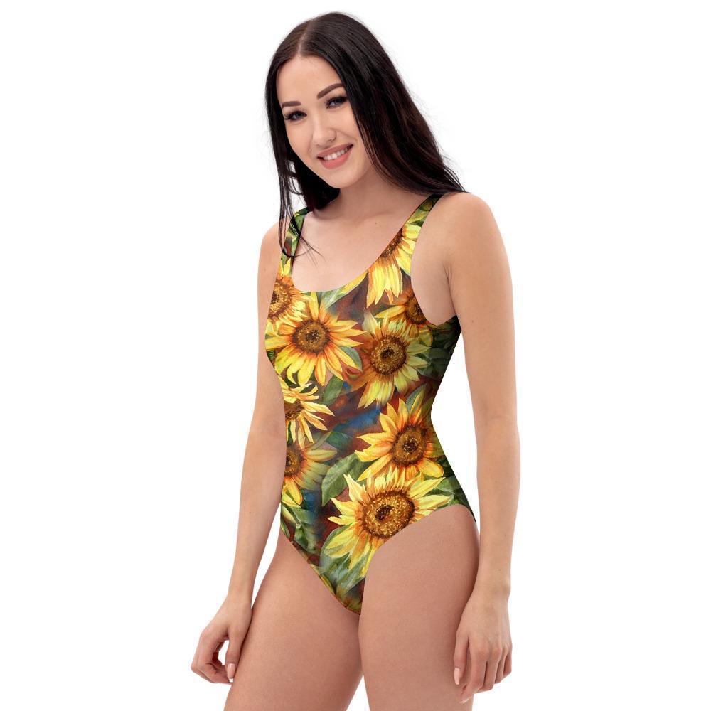 Watercolor Sunflower One Piece Swimsuite-grizzshop