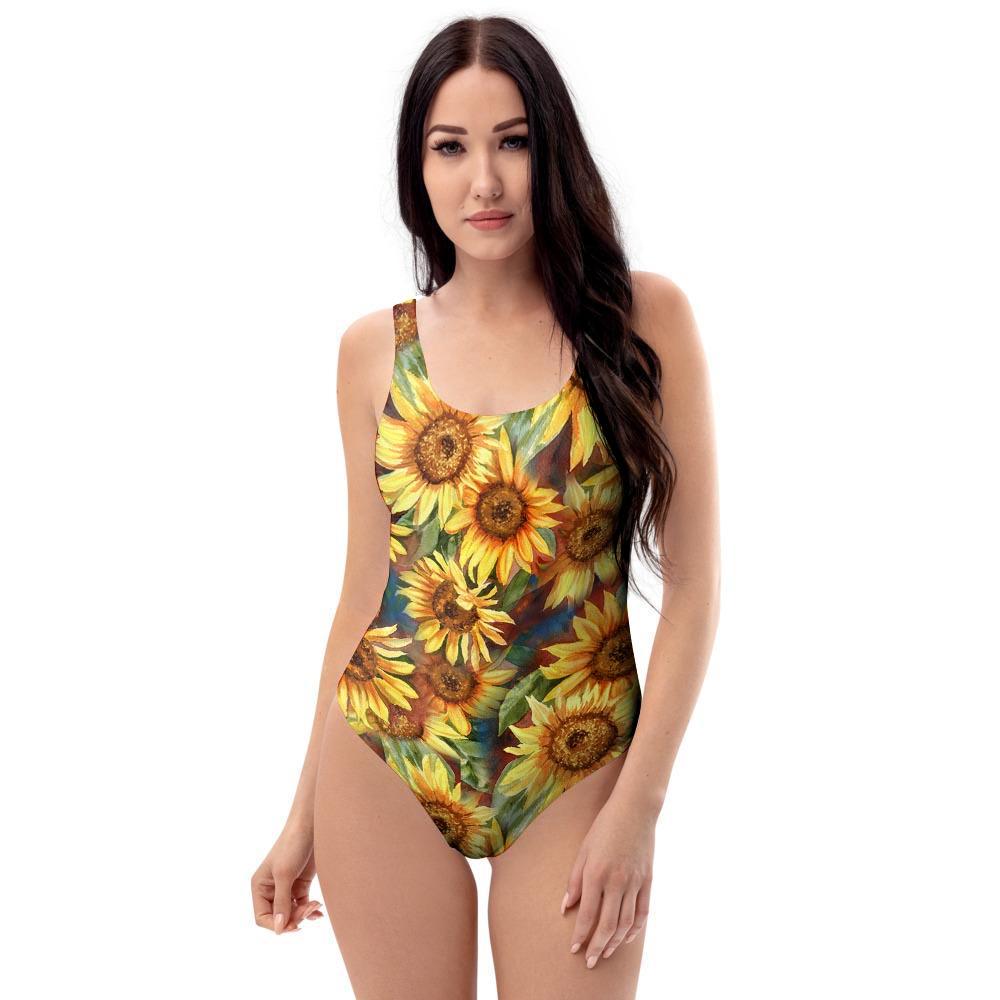 Watercolor Sunflower One Piece Swimsuite-grizzshop