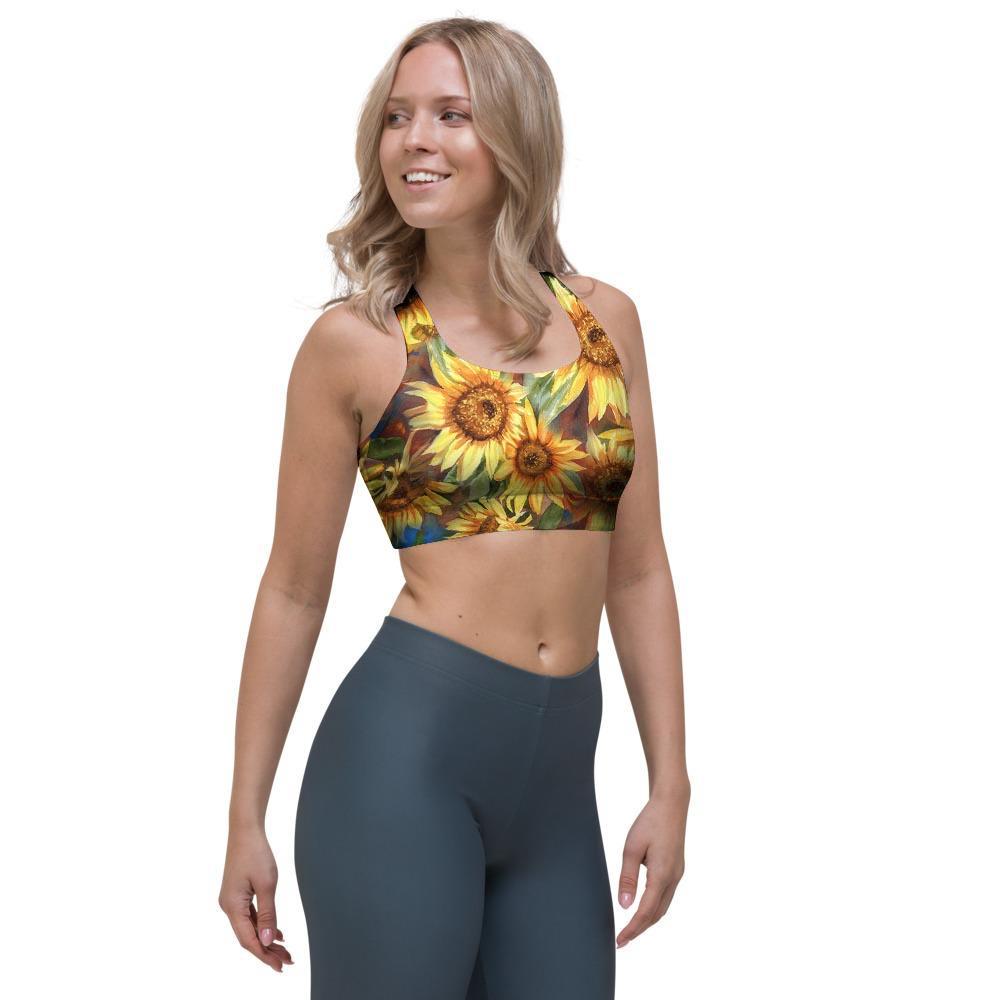 Watercolor Sunflower Sports Bra-grizzshop