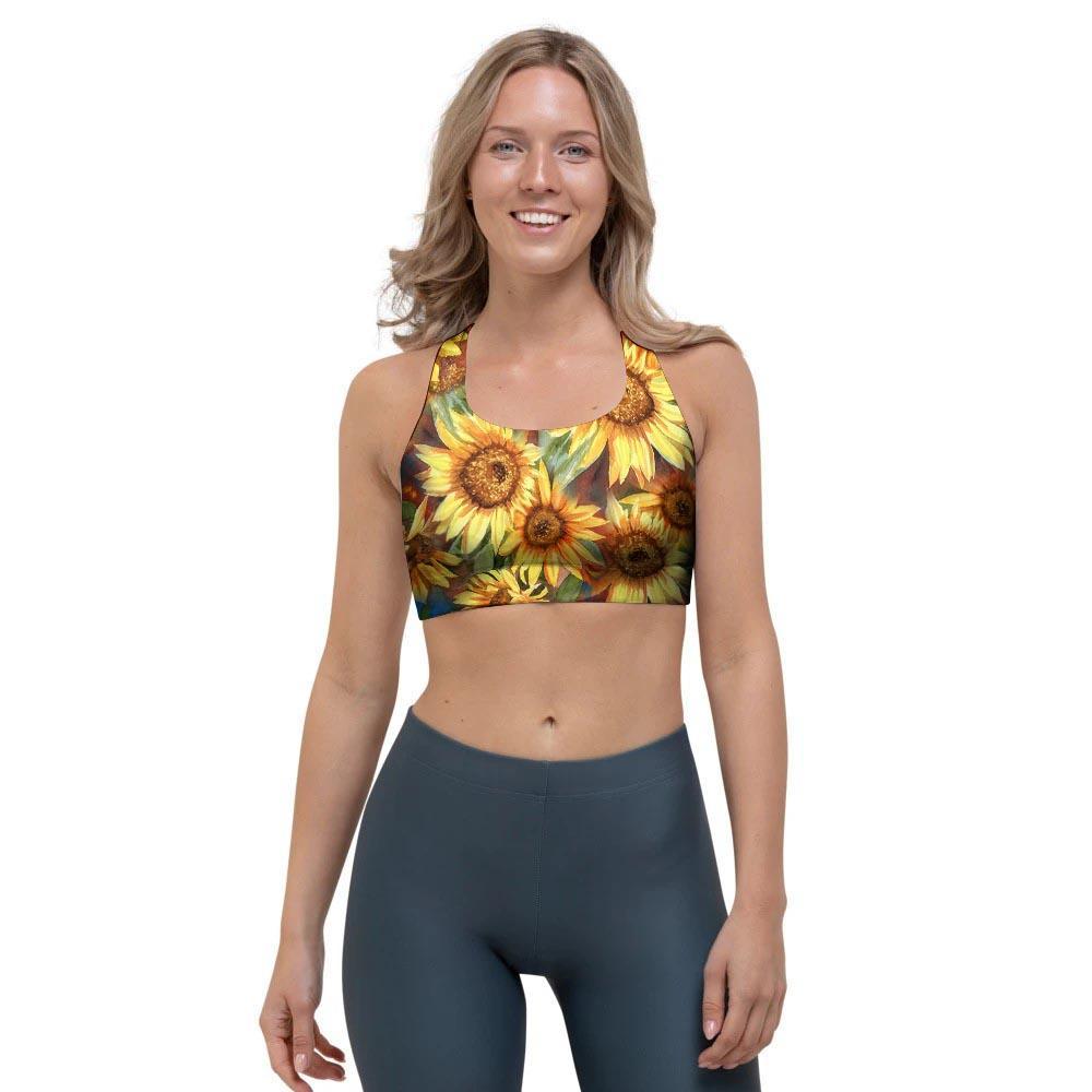 Watercolor Sunflower Sports Bra-grizzshop