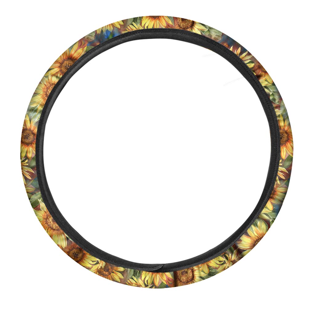 Watercolor Sunflower Steering Wheel Cover-grizzshop