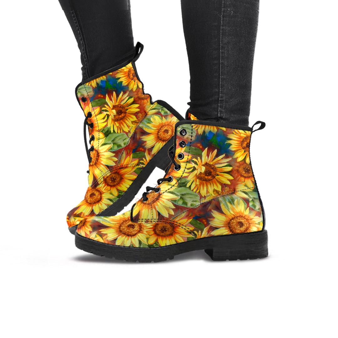 Watercolor Sunflower Women's Boots-grizzshop