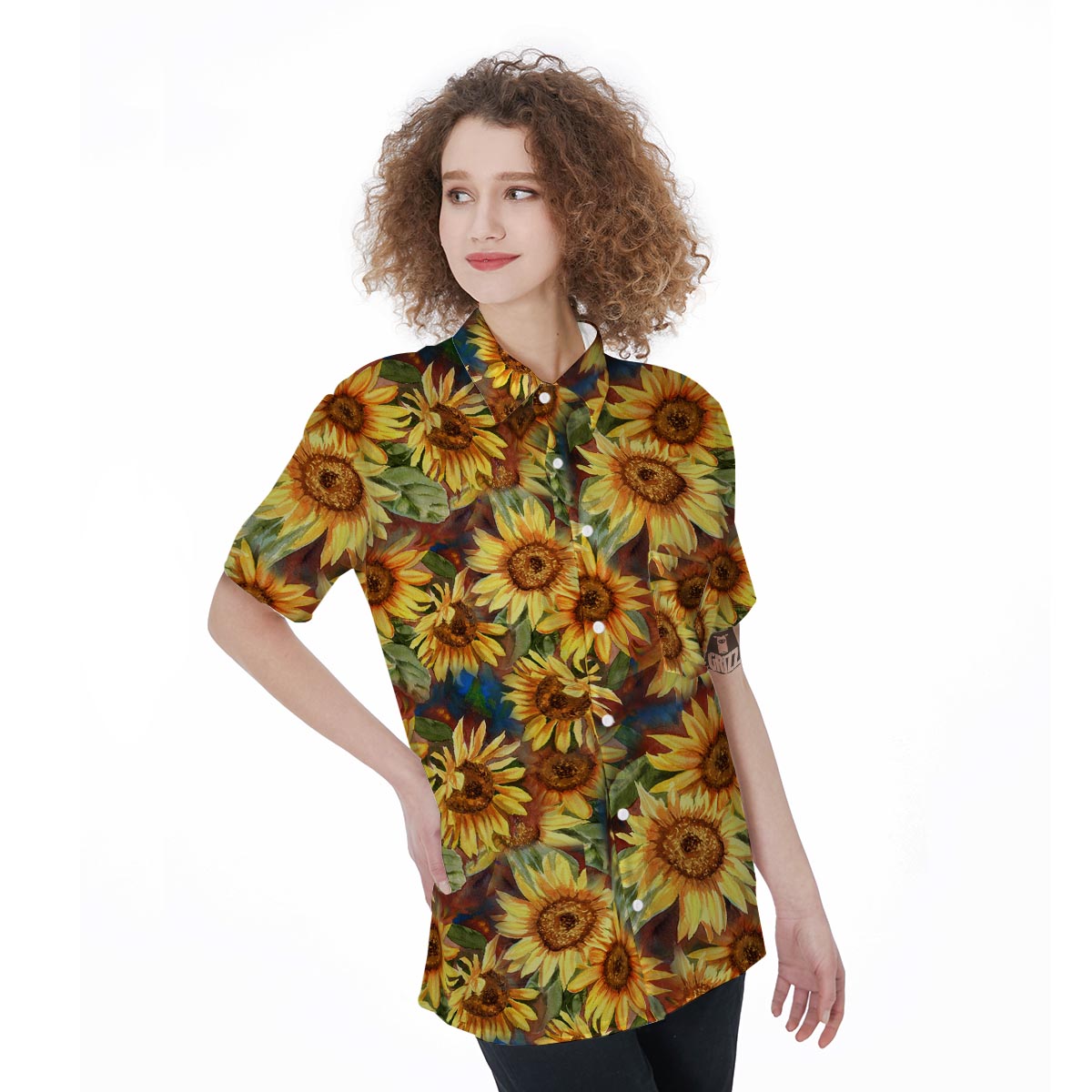 Watercolor Sunflower Women's Short Sleeve Shirts-grizzshop
