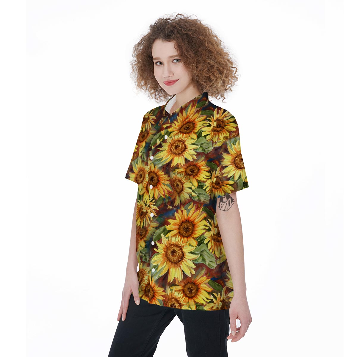 Watercolor Sunflower Women's Short Sleeve Shirts-grizzshop
