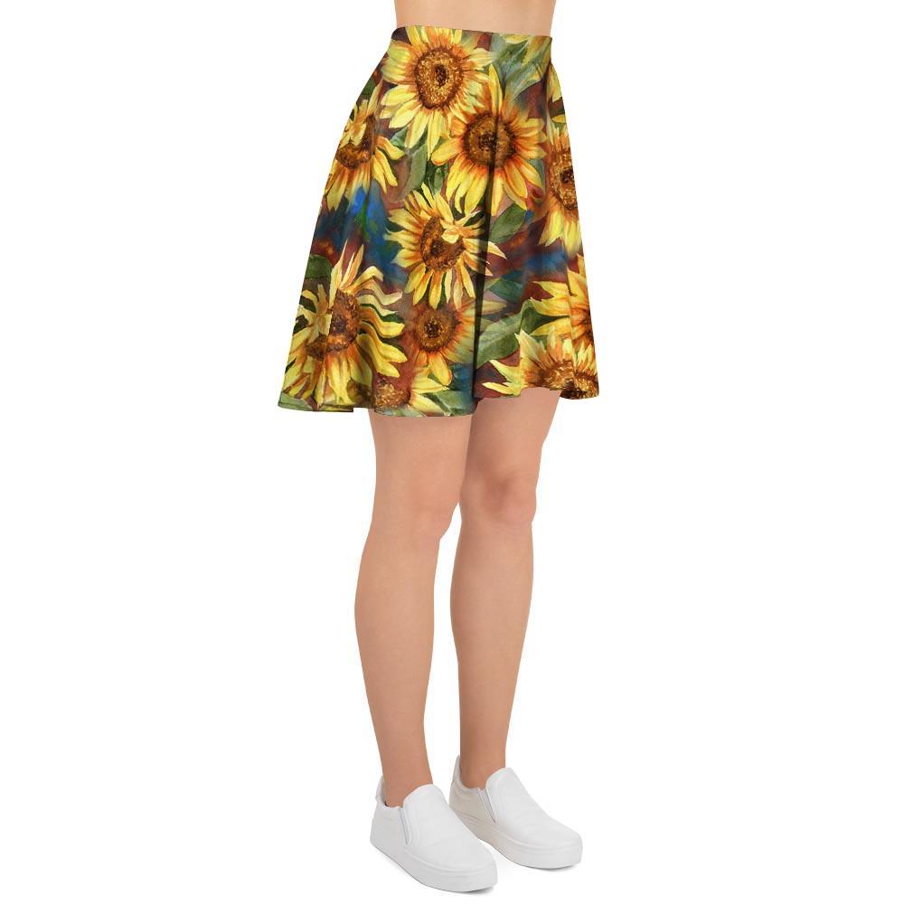 Watercolor Sunflower Women's Skirt-grizzshop