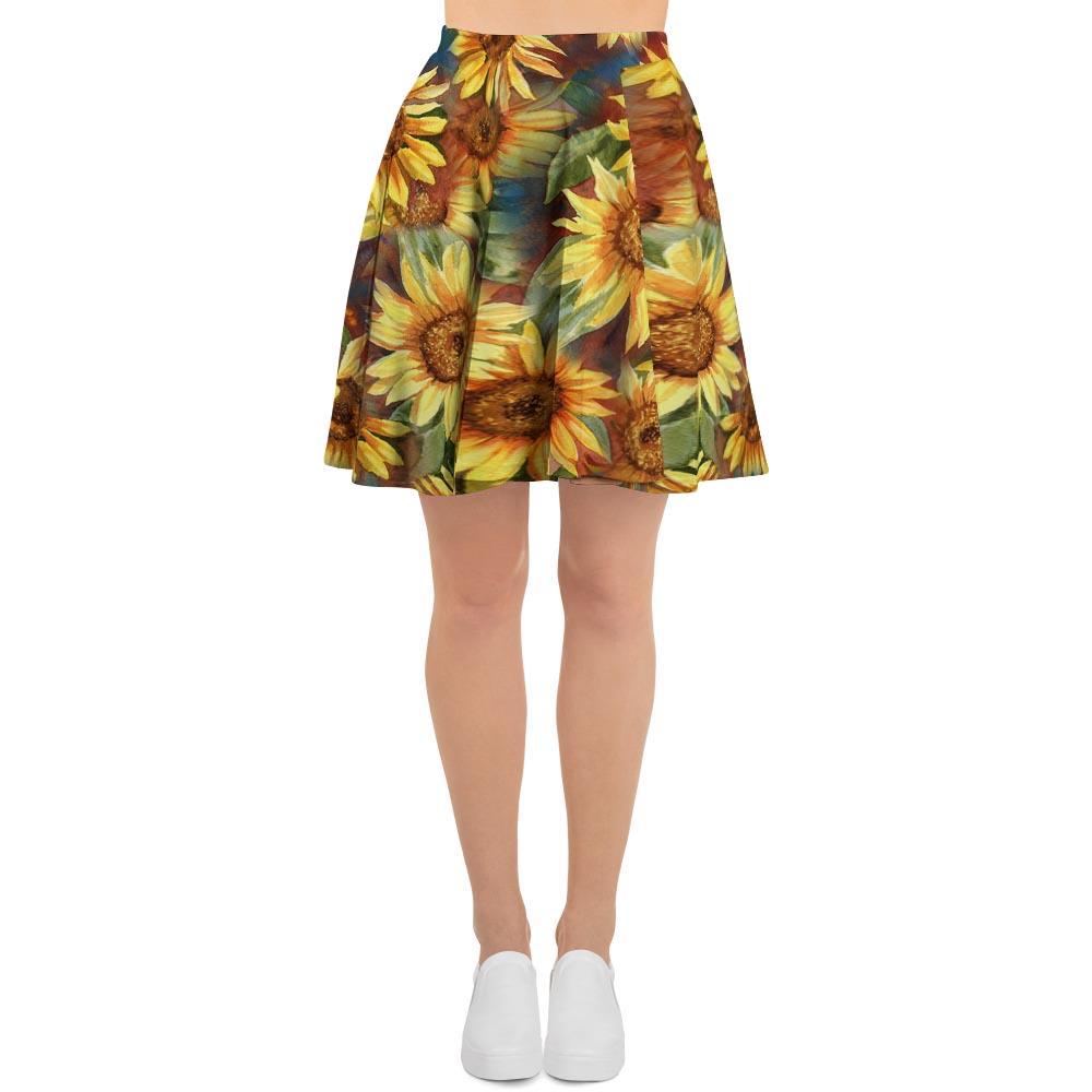 Watercolor Sunflower Women's Skirt-grizzshop