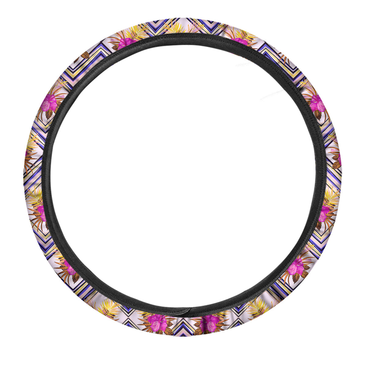 Watercolor Tropical Flower Zigzag Print Pattern Car Steering Wheel Cover-grizzshop
