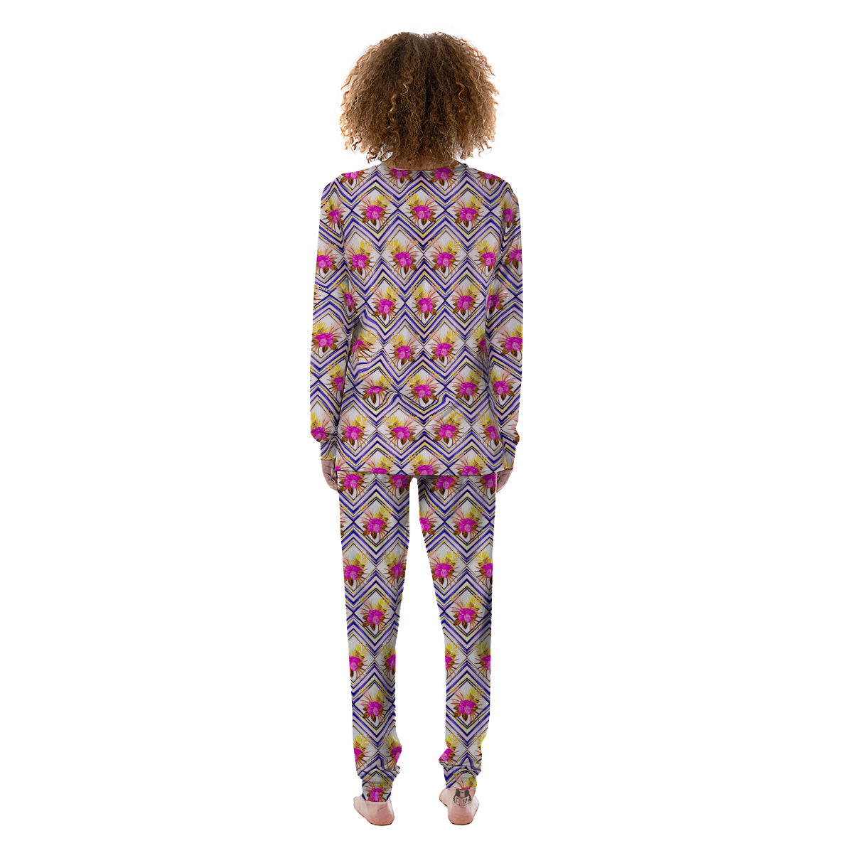 Watercolor Tropical Flower Zigzag Print Pattern Women's Pajamas-grizzshop