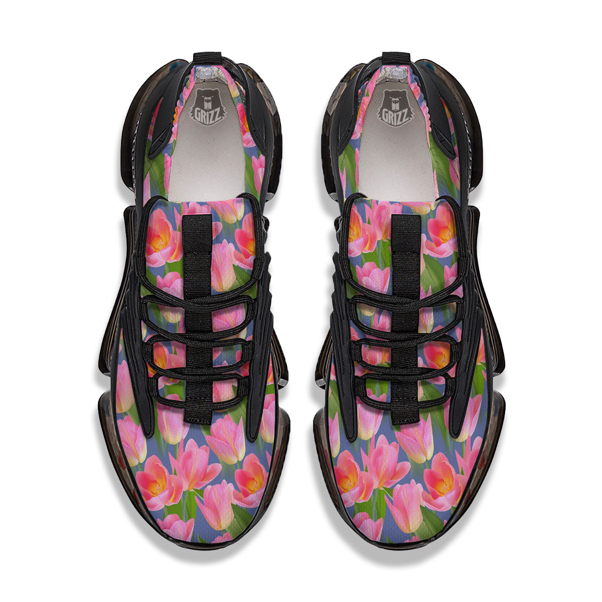 Watercolor Tulip Pink Print Pattern Black Gym Shoes-grizzshop