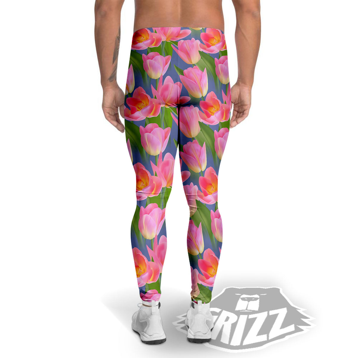Watercolor Tulip Pink Print Pattern Men's Leggings-grizzshop