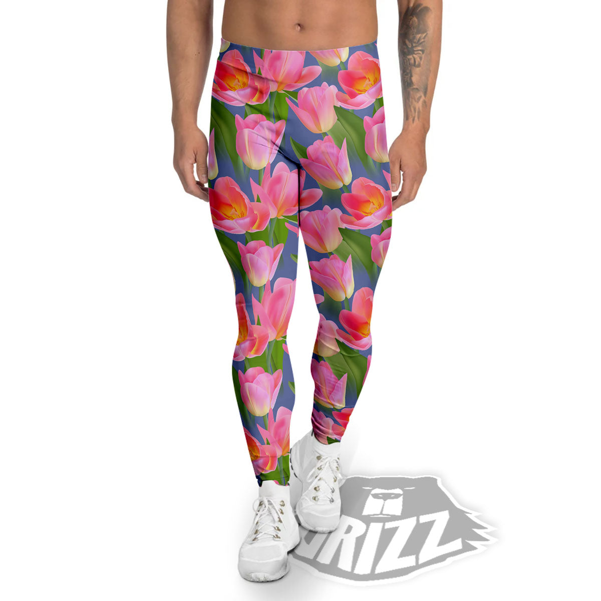 Watercolor Tulip Pink Print Pattern Men's Leggings-grizzshop