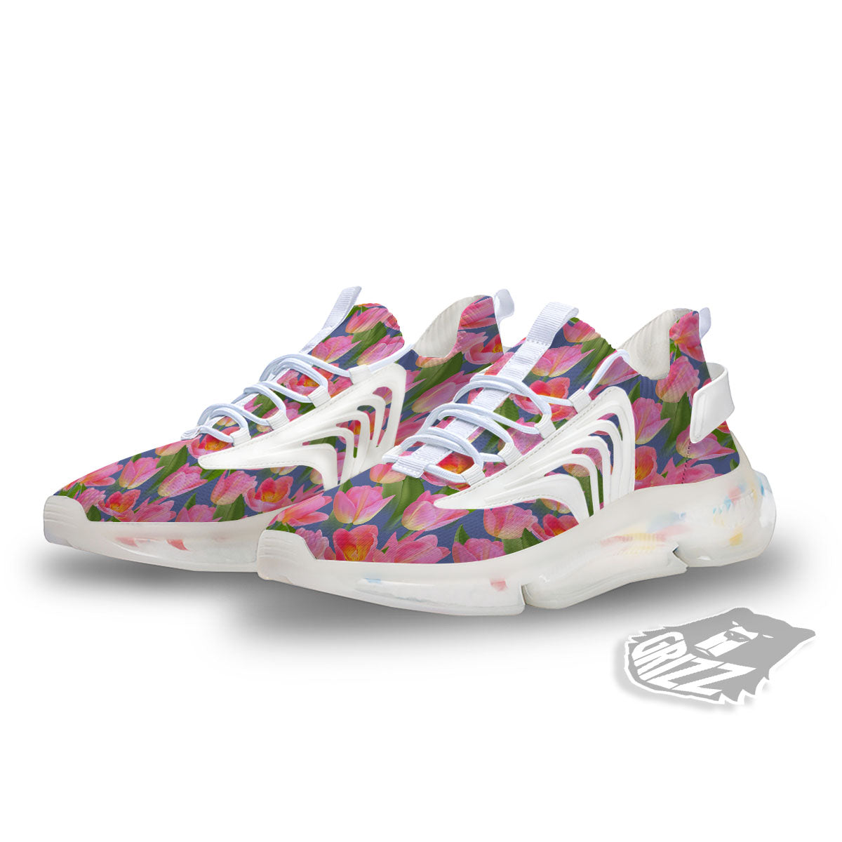 Watercolor Tulip Pink Print Pattern White Gym Shoes-grizzshop