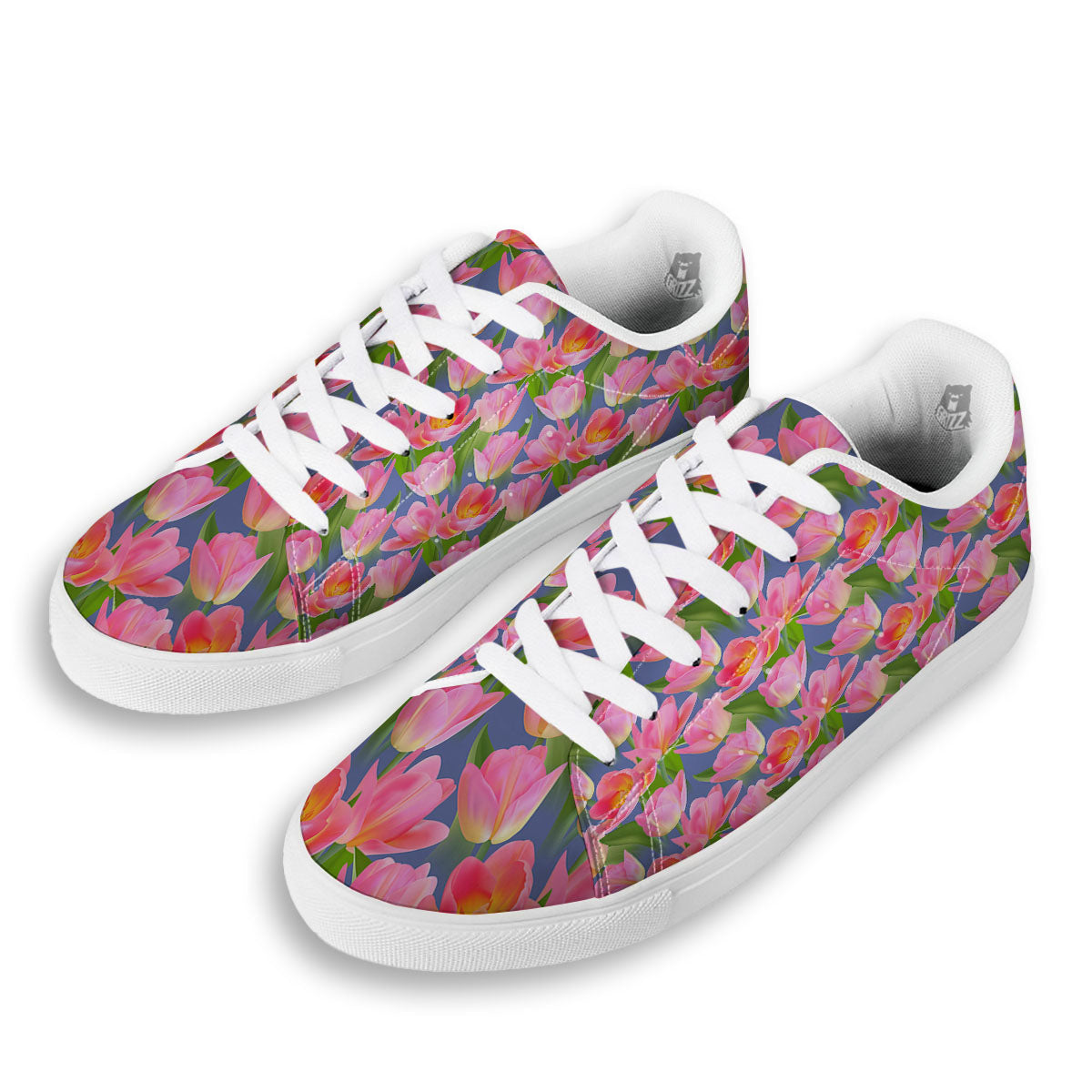 Watercolor Tulip Pink Print Pattern White Low Top Sneakers-grizzshop