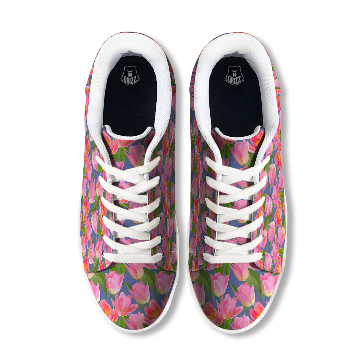 Watercolor Tulip Pink Print Pattern White Low Top Sneakers-grizzshop
