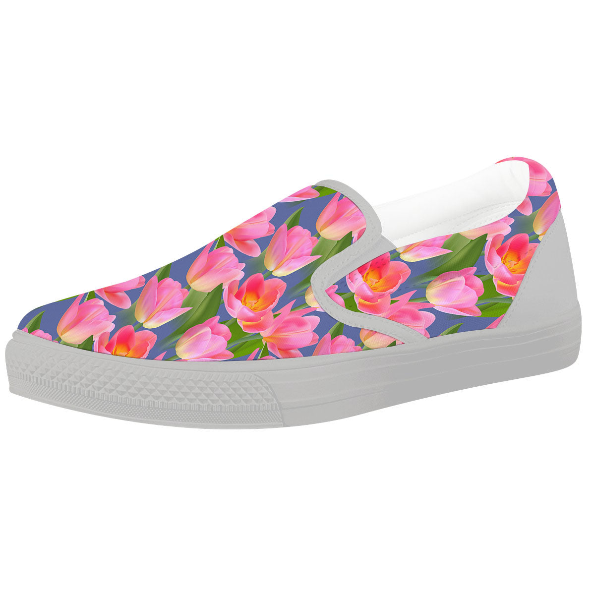 Watercolor Tulip Pink Print Pattern White Slip On Shoes-grizzshop