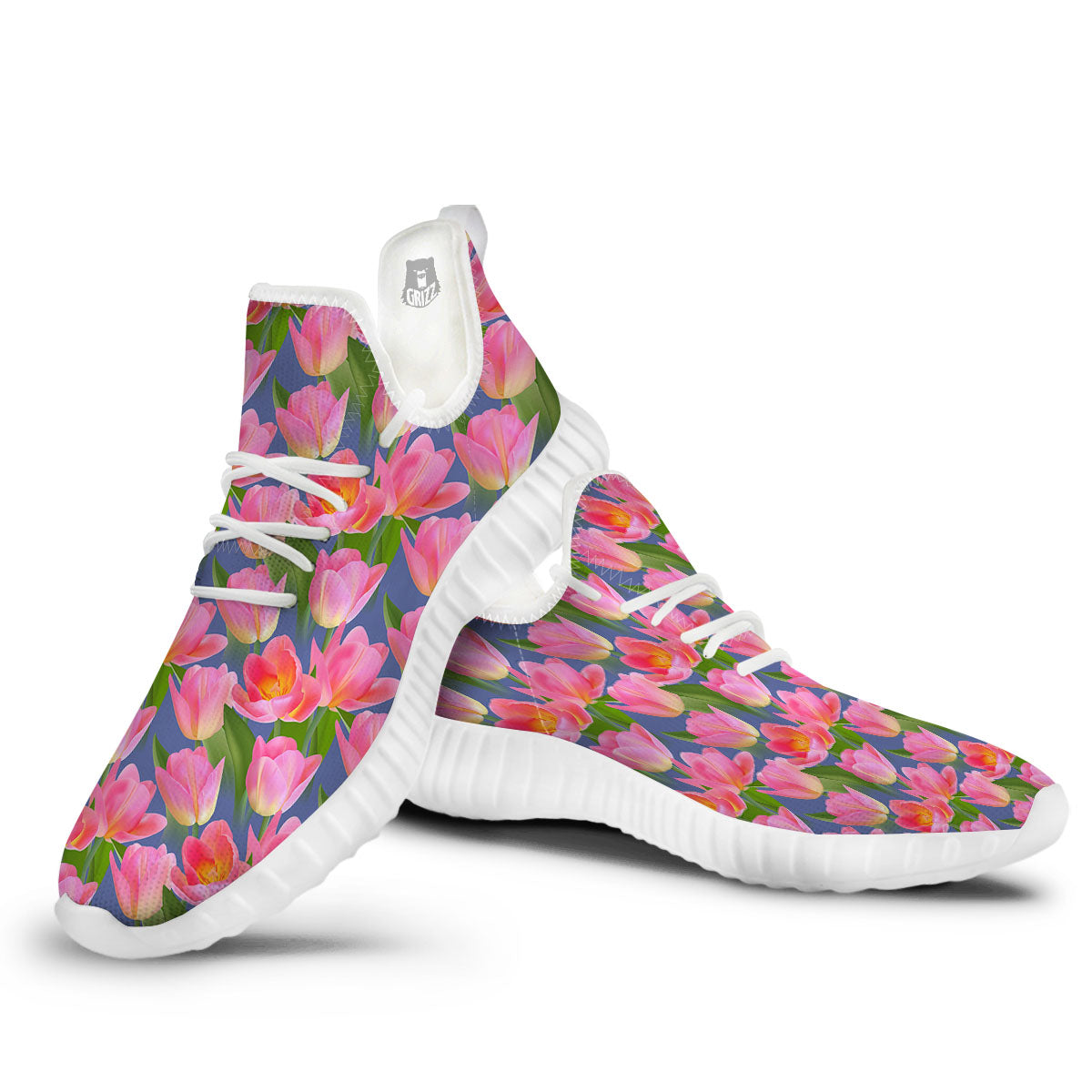 Watercolor Tulip Pink Print Pattern White Walking Shoes-grizzshop