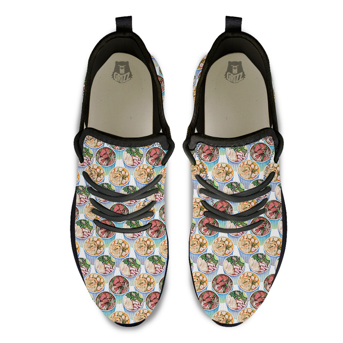 Watercolor Vietnamese Pho Print Pattern Black Athletic Shoes-grizzshop
