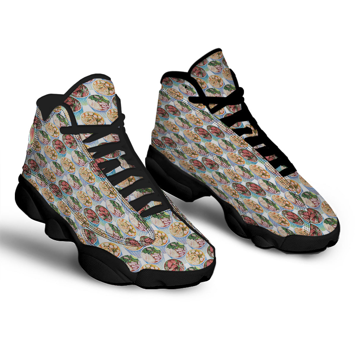 Watercolor Vietnamese Pho Print Pattern Black Basketball Shoes-grizzshop