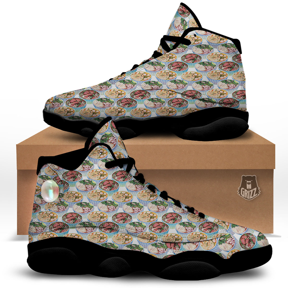 Watercolor Vietnamese Pho Print Pattern Black Basketball Shoes-grizzshop