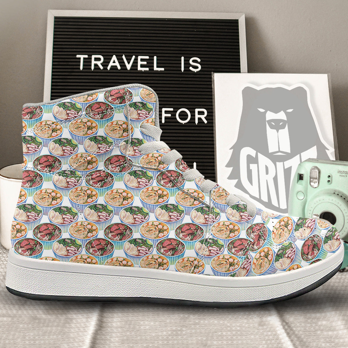 Watercolor Vietnamese Pho Print Pattern High Top Sneakers-grizzshop