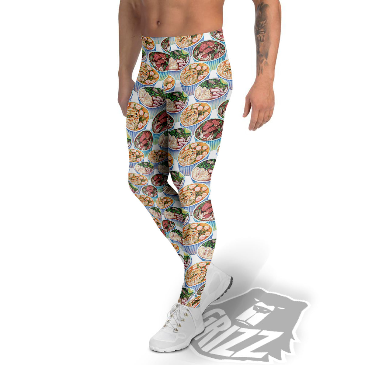Watercolor Vietnamese Pho Print Pattern Men's Leggings-grizzshop