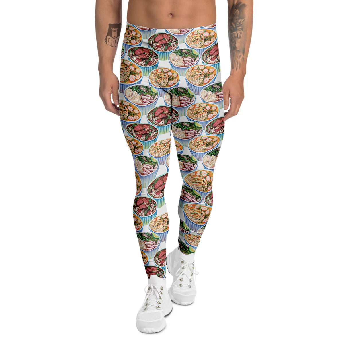 Watercolor Vietnamese Pho Print Pattern Men's Leggings-grizzshop