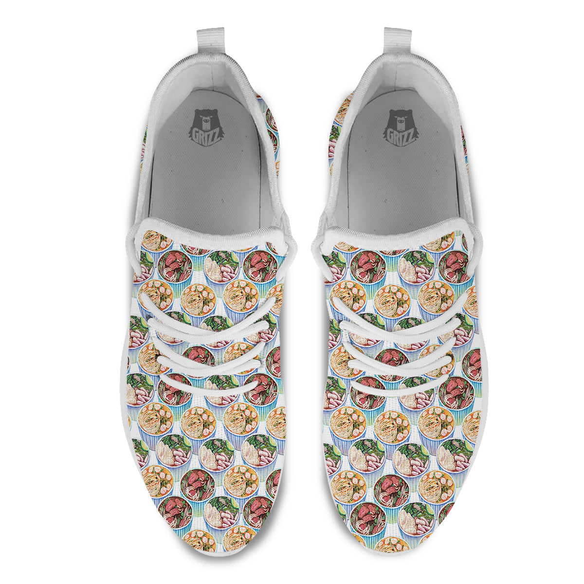 Watercolor Vietnamese Pho Print Pattern White Athletic Shoes-grizzshop