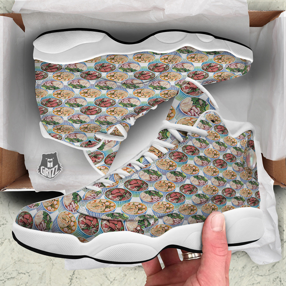 Watercolor Vietnamese Pho Print Pattern White Basketball Shoes-grizzshop