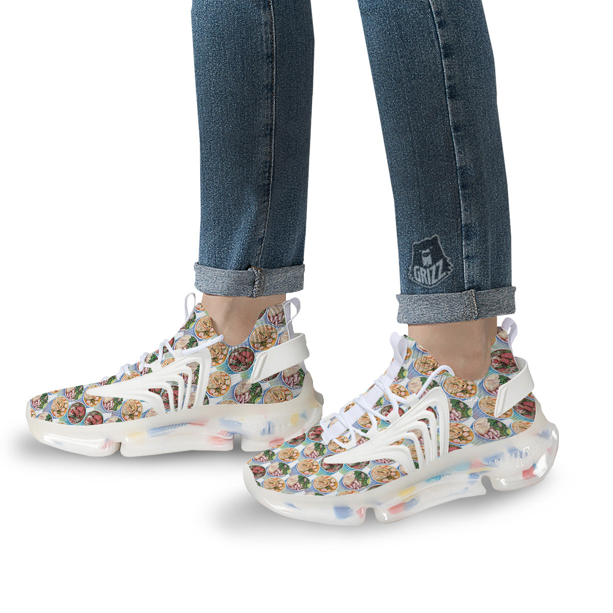 Watercolor Vietnamese Pho Print Pattern White Gym Shoes-grizzshop