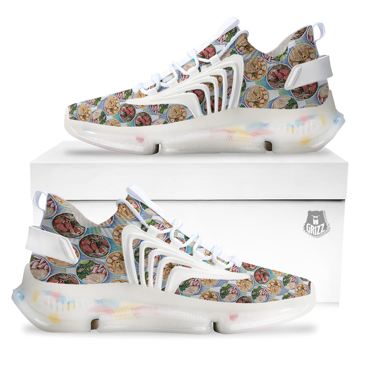 Watercolor Vietnamese Pho Print Pattern White Gym Shoes-grizzshop